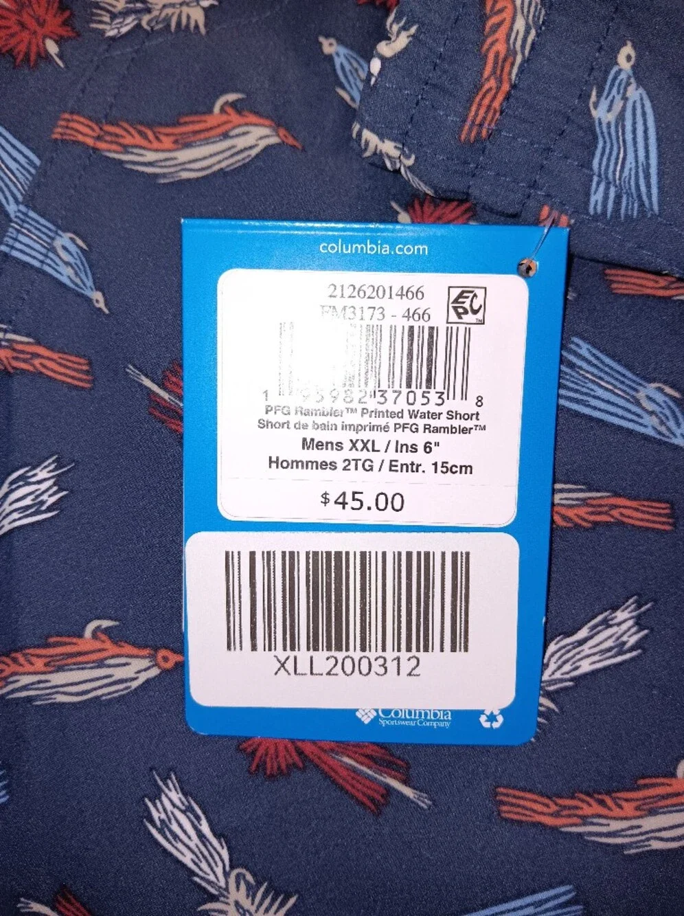 Columbia PFG Men's Navy Shorts with Red, White & Blue Print - New. XXL